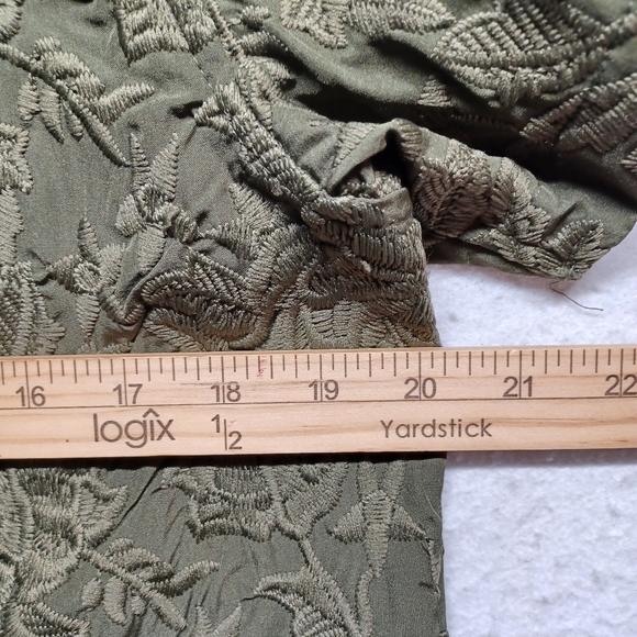 Benjamin Black Embroidered Shirt Short Sleeve Color Green Sz M - Picture 7 of 8